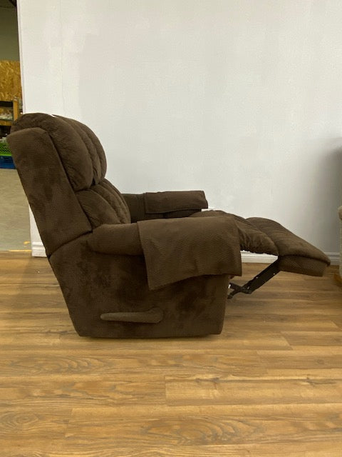 Overstuffed Dark Brown Fabric Manual Recliner