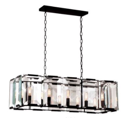 10-Light 60W Satin Black Pendant with Amber Glass Accents