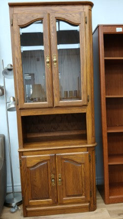 Golden Oak Tone with Glass Door Media Cabinet