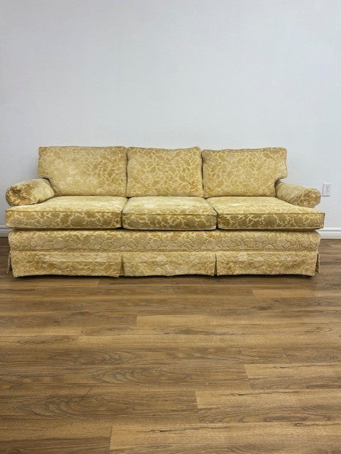 Vintage Light Yellow Rolled-Arm Three -Seat Sofa