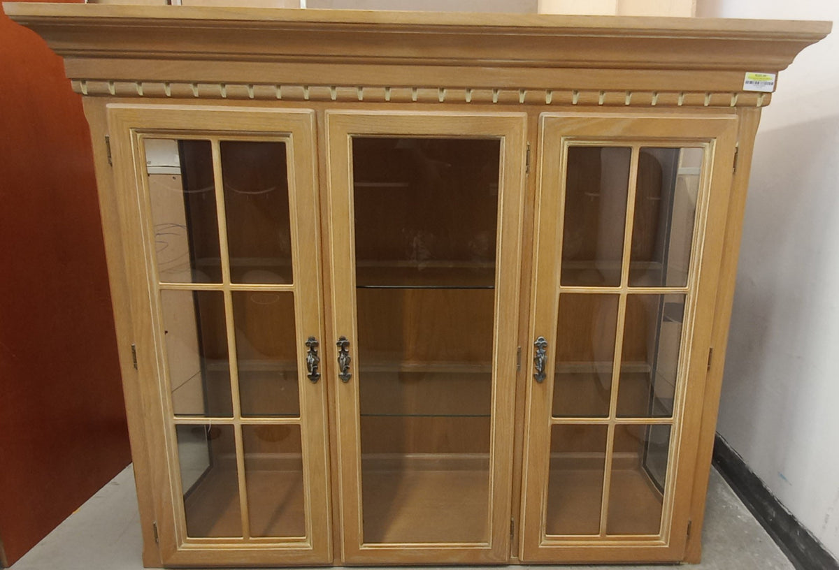 Brown Kitchen Cabinet with Three Glass-Paned Doors