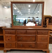 Brown Dresser with 9 Drawers and Mirror