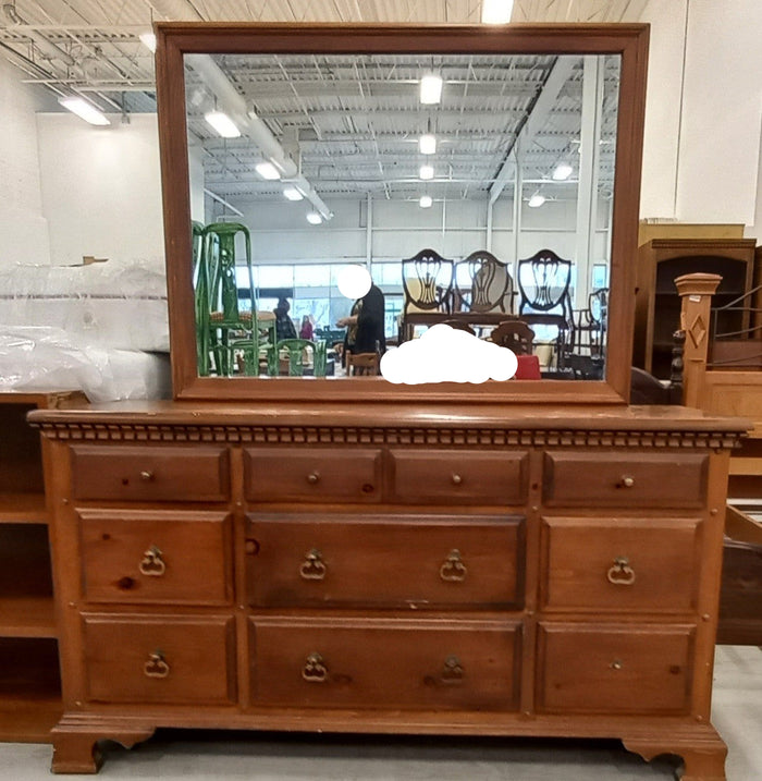 Brown Dresser with 9 Drawers and Mirror