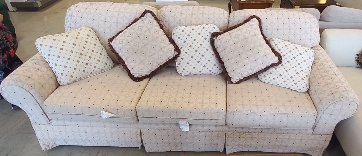 Beige and Cream Patterned Fabric 3-Seater Sofa