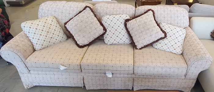 Beige and Cream Patterned Fabric 3-Seater Sofa