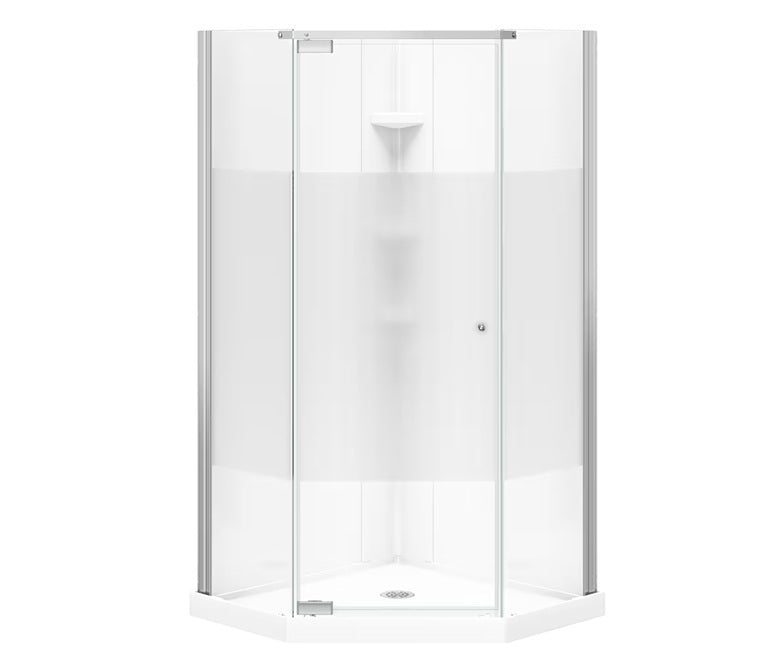 MAAX Lobelia 36L x 36W x 72H in. 3-in-1 Corner Shower Kit - Shower Stall Enclosure with Corner Drain Base, Wall, and Glass Shower Door in Chrome
