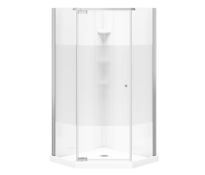 MAAX Lobelia 36L x 36W x 72H in. 3-in-1 Corner Shower Kit - Shower Stall Enclosure with Corner Drain Base, Wall, and Glass Shower Door in Chrome