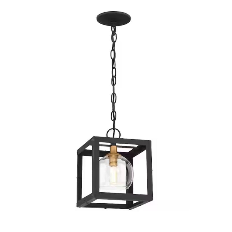 Bentley 1-Light Pendant Light in Black & Gold w/ Glass Shade