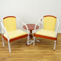 Wooden Armchair & Round Coffee Table Set in Walnut & Beige