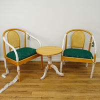 Bentwood Cannage Armchair & Round Coffee Table Set in Green & Oak