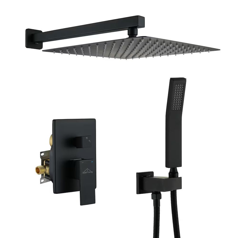 12-inch Square Wall Mount Dual Shower Heads in Matte Black