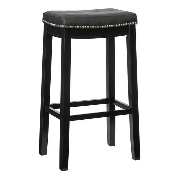 32" Black Faux Leather Backless Bar Stool