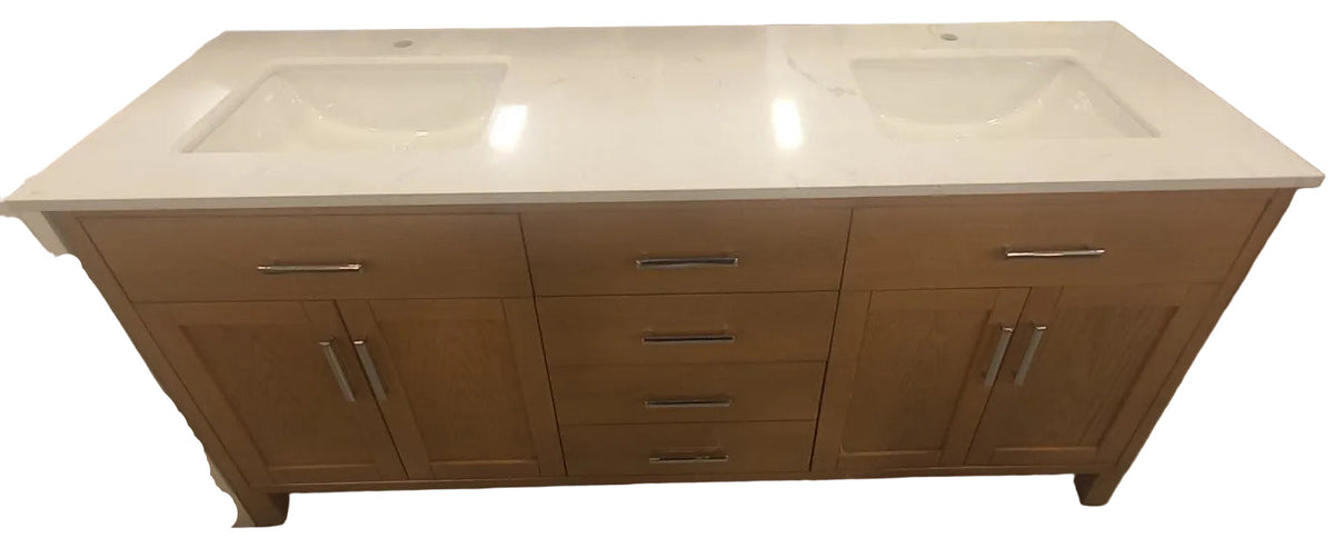 Spa Bathe Kate II 72-in Weathered Oak Double Vanity with White with Grey Specks Engineered Stone Top(Damage)