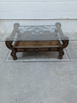 Coffee Table With Iron Top Design And Glass