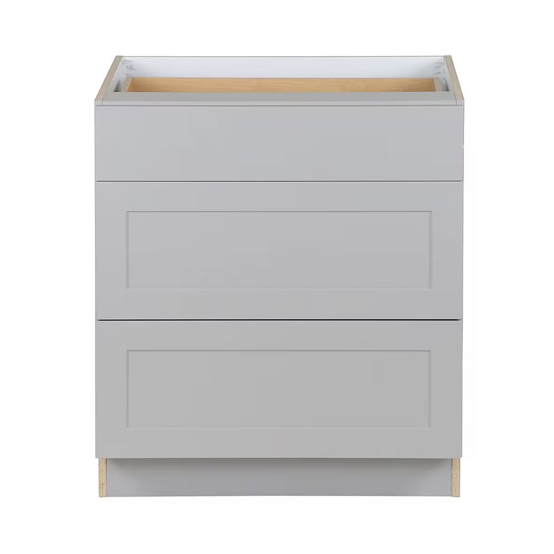 30-inch 3-Drawer Shaker Style Assembled Kitchen Base Cabinet in Grey