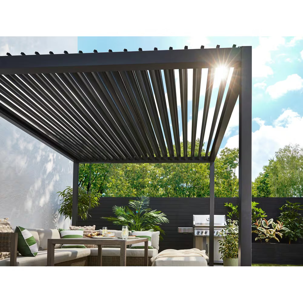 Hampton Bay Pine View 10 ft. x 10 ft. Louvered Pergola
