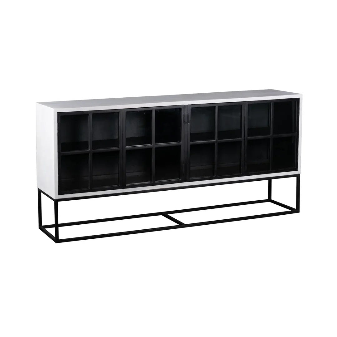 78-inch Caged Solid Wood Sideboard in Black & White