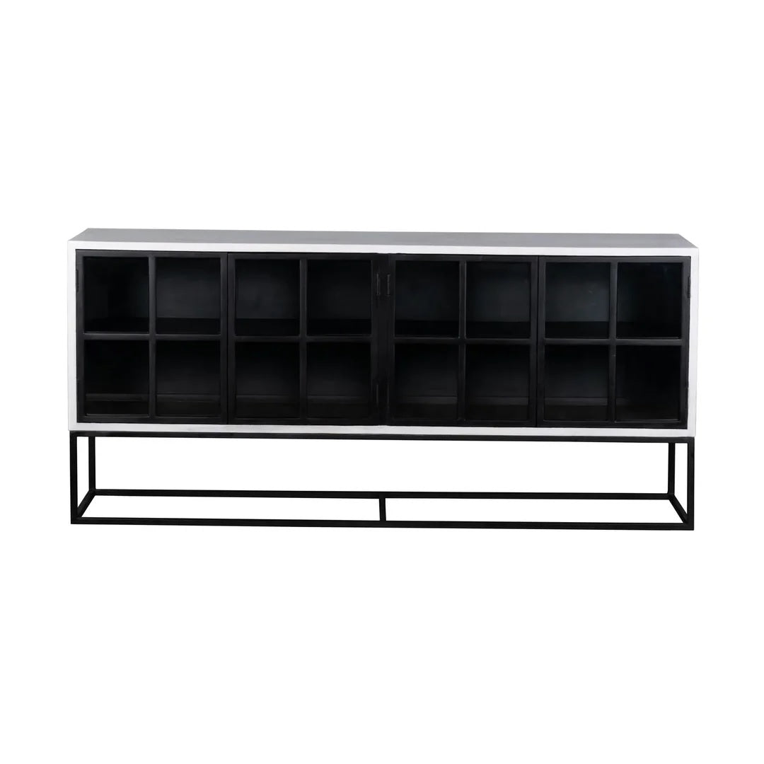 78-inch Caged Solid Wood Sideboard in Black & White