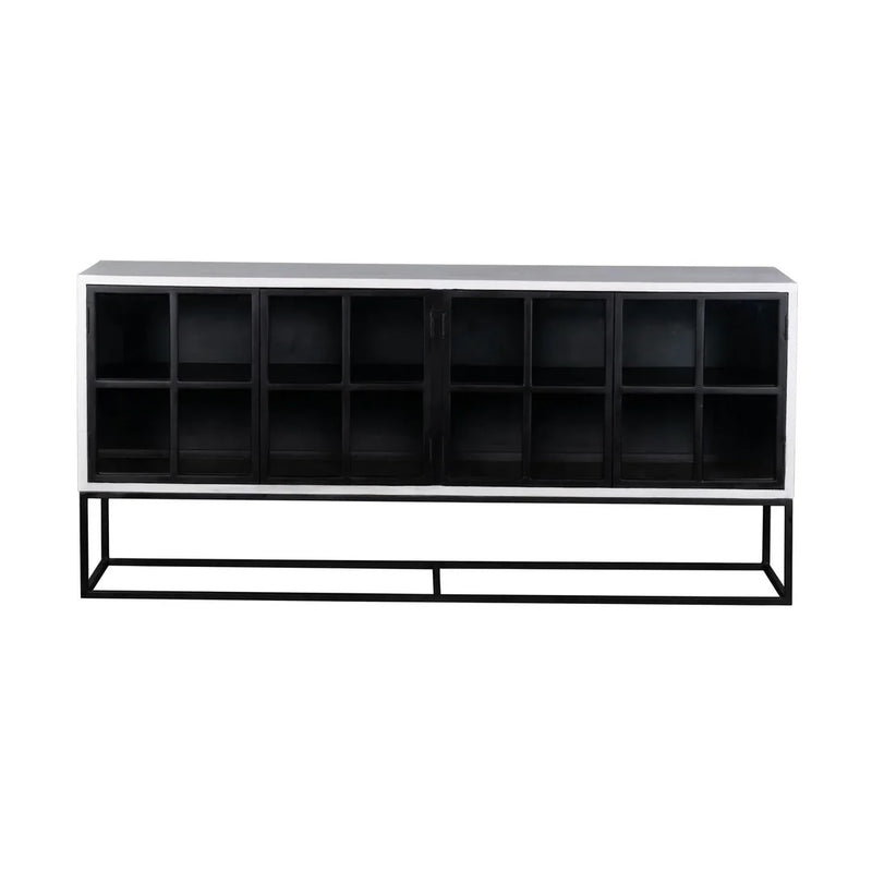 78-inch Caged Solid Wood Sideboard in Black & White