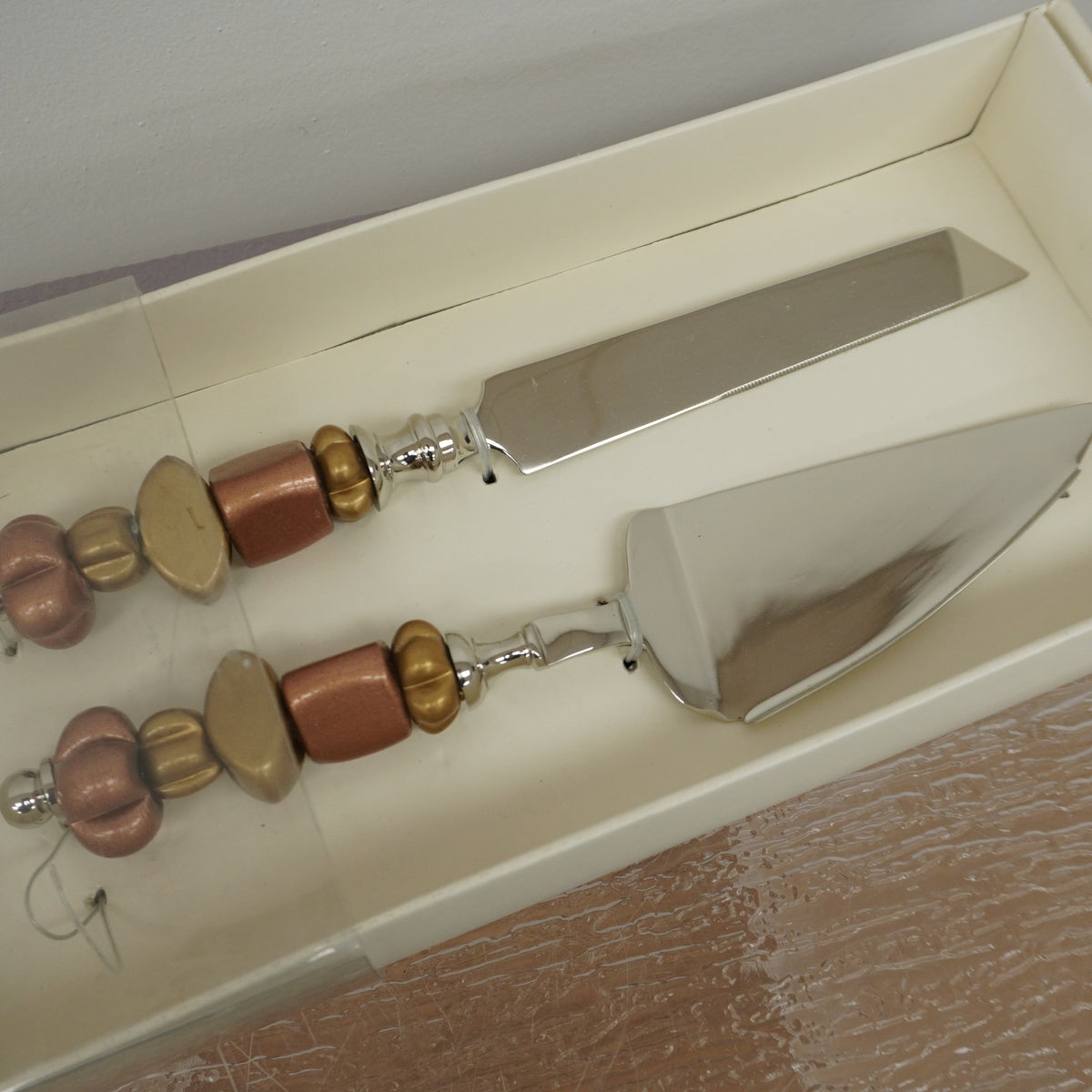 Cake Server 2-Pcs Set w/ Beads Handle in Bronze