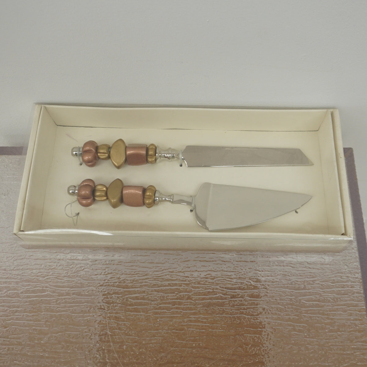 Cake Server 2-Pcs Set w/ Beads Handle in Bronze