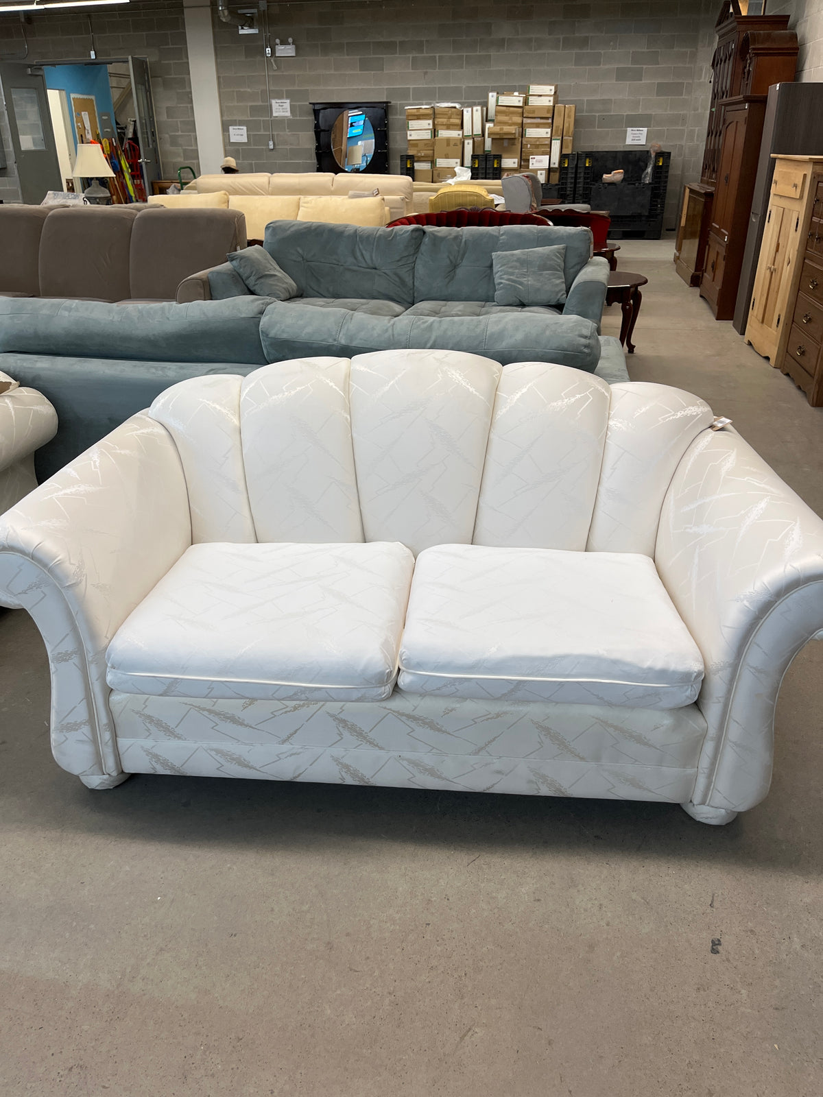 70" Off-White Satin Loveseat Sofa
