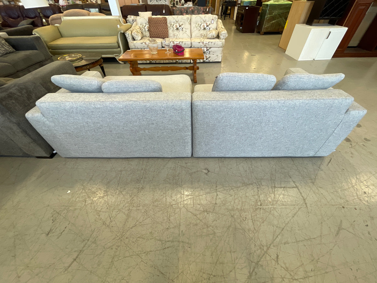 Low Sofa-Chaise with Mottled Gray Fabric Cover
