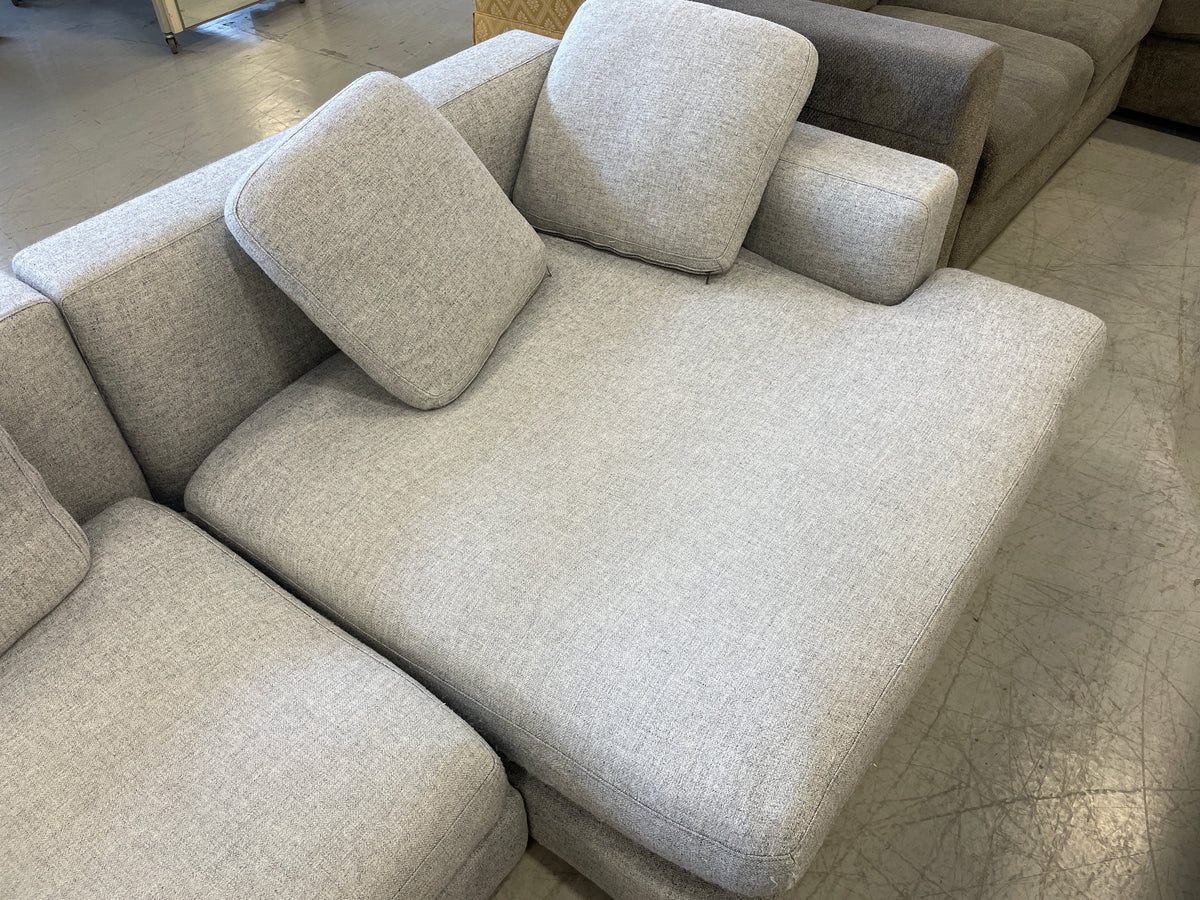Low Sofa-Chaise with Mottled Gray Fabric Cover