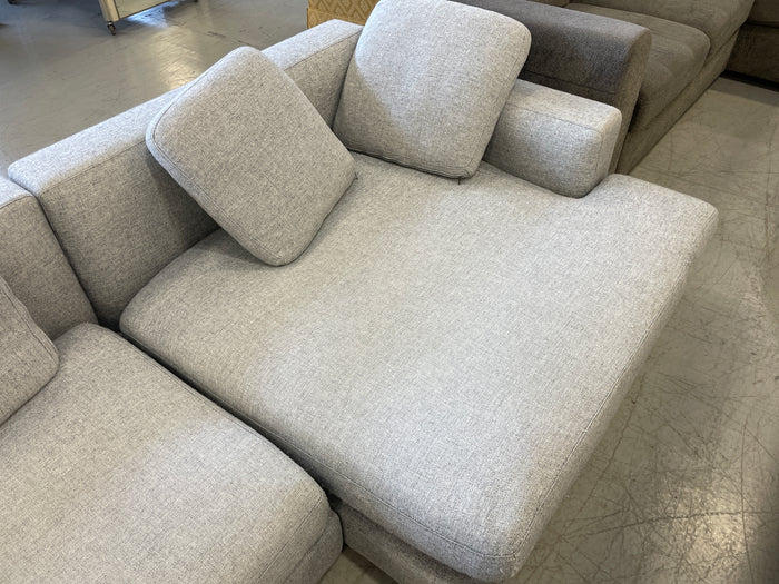 Low Sofa-Chaise with Mottled Gray Fabric Cover