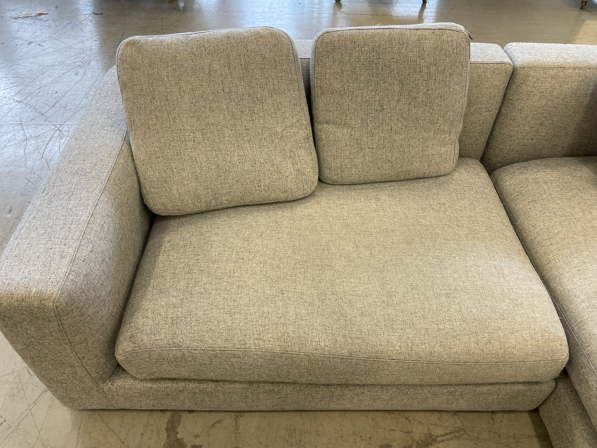 Low Sofa-Chaise with Mottled Gray Fabric Cover