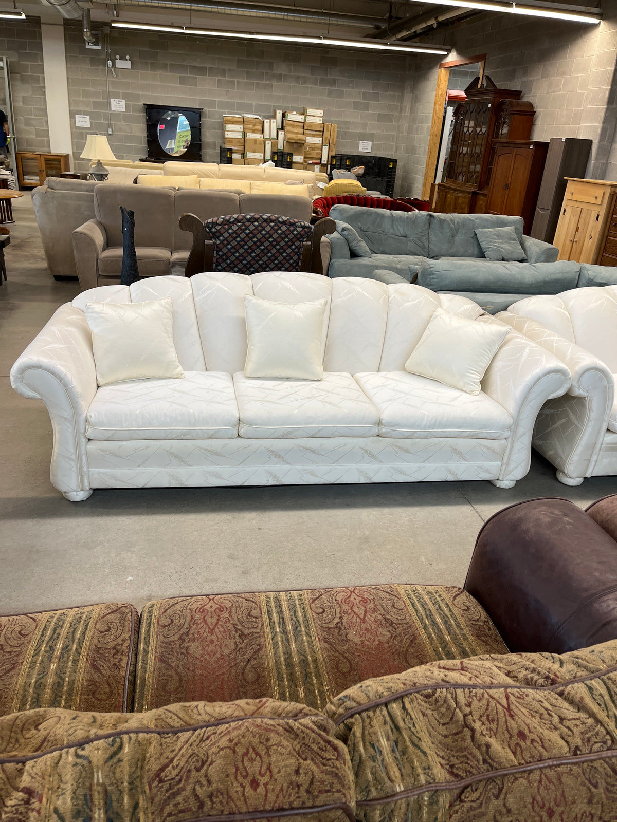 90" Off-White Satin Sofa