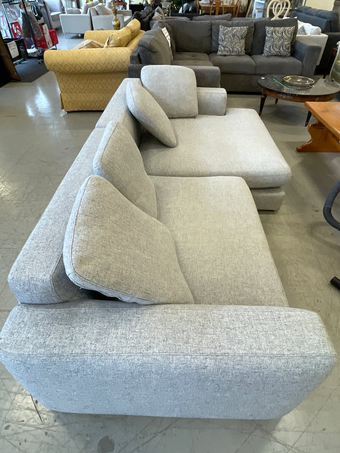 Low Sofa-Chaise with Mottled Gray Fabric Cover
