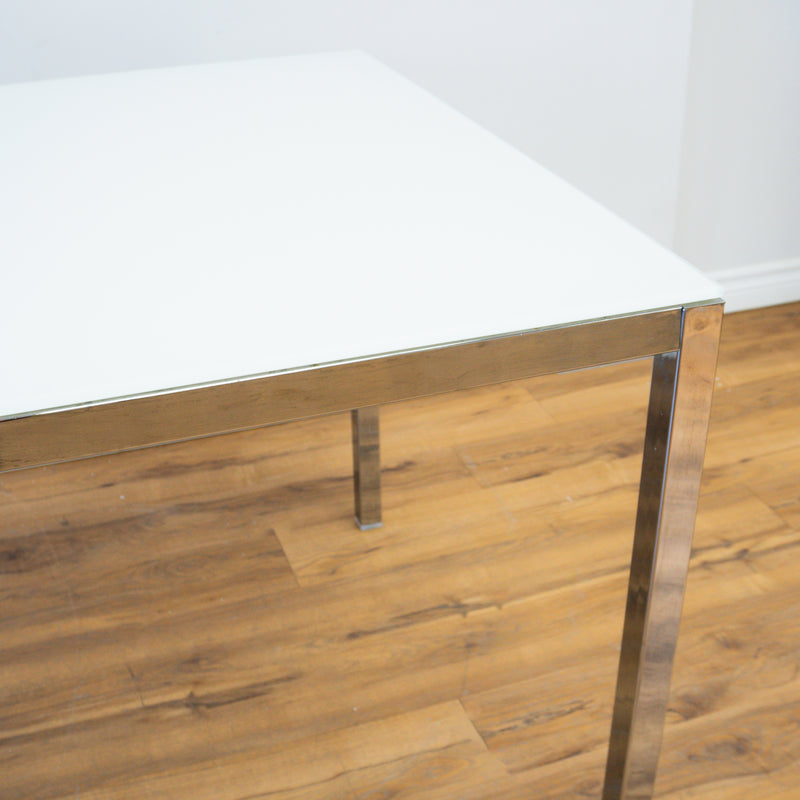 Glass Dining Table in White & Chrome