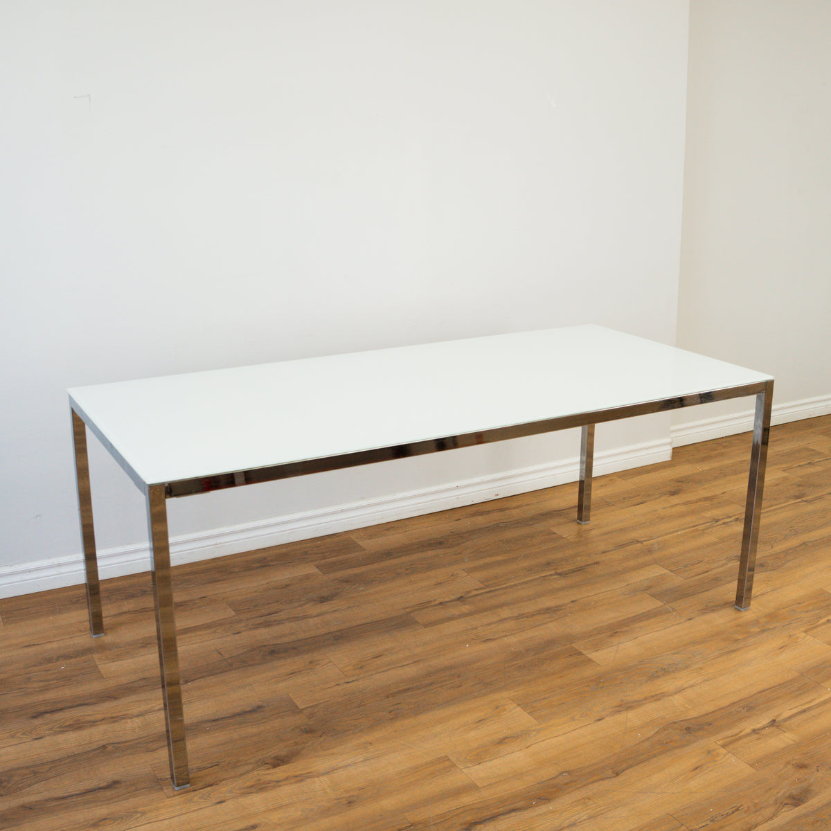 Glass Dining Table in White & Chrome