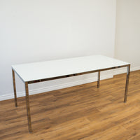 Glass Dining Table in White & Chrome