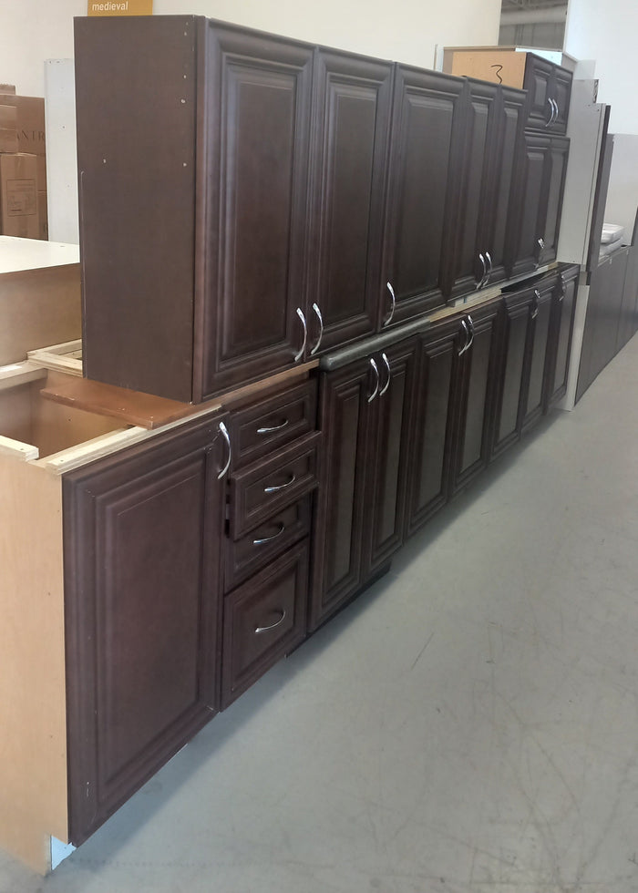 Set of 15 Kitchen Cabinets in Dark Brown