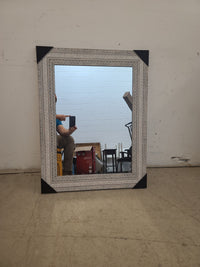 Rectangular White & Gray Pattern Framed Bathroom Vanity Wall Mirror