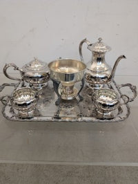 Silver Coffee And Tea Service With Creme, Sugar and Fondue Tray