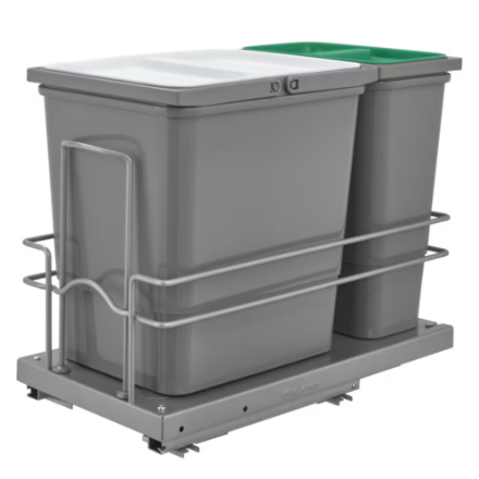 Rev-A-Shelf 23 L Sink Base Double Waste Container Pullout, Silver Gray
