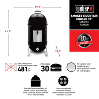 Weber Smokey Mountain 18.5-inch Vertical Charcoal Cooker in Black