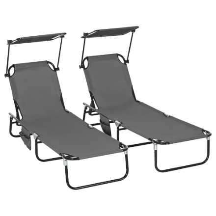 Set of 2 Dark Grey Folding Chaise Lounge