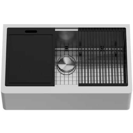 VIGO Oxford 33 Single Bowl Farmhouse Slotted Kitchen Sink Workstation in Stainless Steel and Accessories