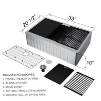 VIGO Oxford 33 Single Bowl Farmhouse Slotted Kitchen Sink Workstation in Stainless Steel and Accessories