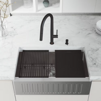 VIGO Oxford 33 Single Bowl Farmhouse Slotted Kitchen Sink Workstation in Stainless Steel and Accessories