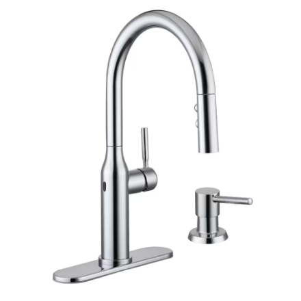 Glacier Bay Upson Touchless Pull-Down Sprayer Kitchen Faucet with TurboSpray and Soap Dispenser in Chrome, Valve & Deck Plate Included
