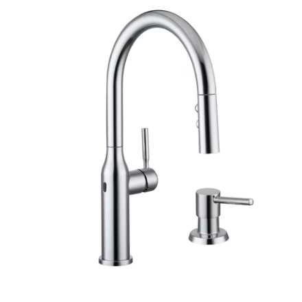Glacier Bay Upson Touchless Pull-Down Sprayer Kitchen Faucet with TurboSpray and Soap Dispenser in Chrome, Valve & Deck Plate Included
