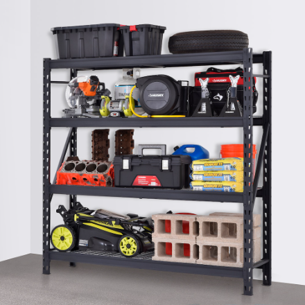 Husky 77-inch W x 78-inch H x 24-inch D 4-Shelf Heavy Duty Industrial Welded Steel Garage Storage Rack Shelving Unit in Black