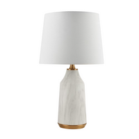 GlucksteinElements Selene 27.75-inch H Table Lamp with White Marble Ceramic Plated Gold Base and White Fabric Shade