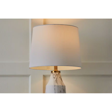 GlucksteinElements Selene 27.75-inch H Table Lamp with White Marble Ceramic Plated Gold Base and White Fabric Shade