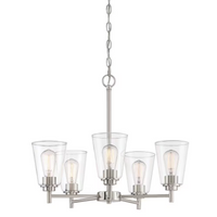 Hampton Bay Hampton Bay Montgomery 5-Light Brushed Nickel Modern Drum Candle-Style Steel Chandelier Clear Glass Shade